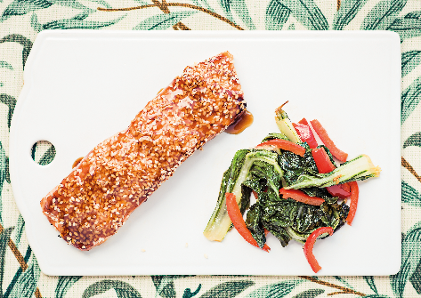 Teriyakilax med sesamfrön & bok choy